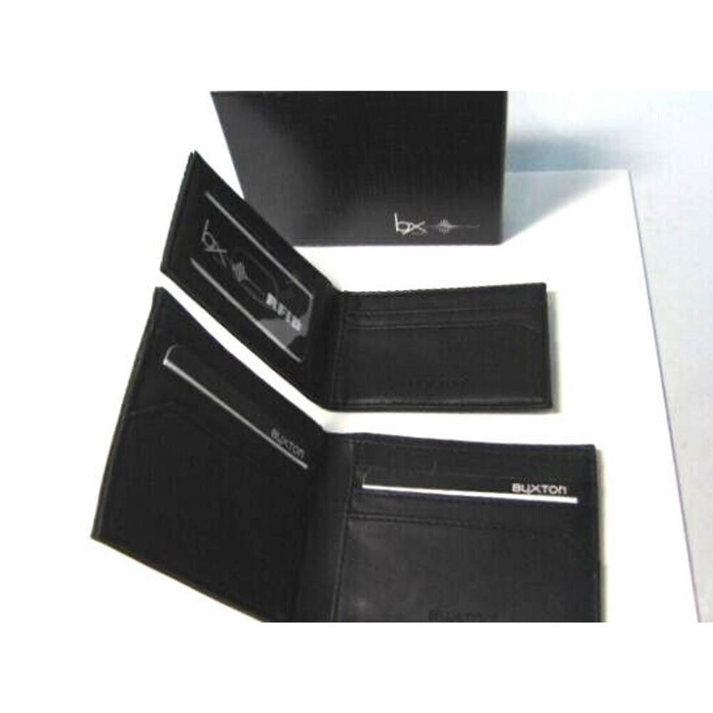 Mens CONVERTIBLE BILLFOLD + PASSCASE WALLET Buxton Black Faux Leather RFID NEW - Picture 4 of 11